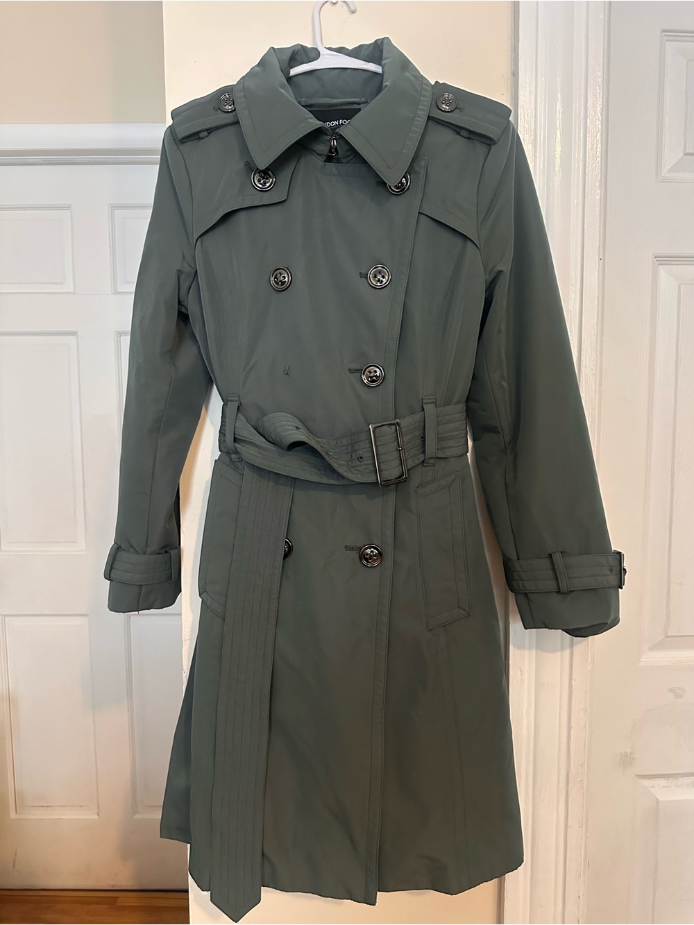 London Fog Olive Green Double Breasted Belted Trench Coat Lined Size M